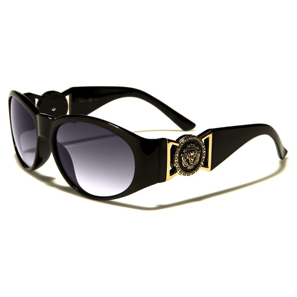 Kleo Sunglasses Black Lens Gold Accent Oval Frame Fashion Shades Trendy Classic